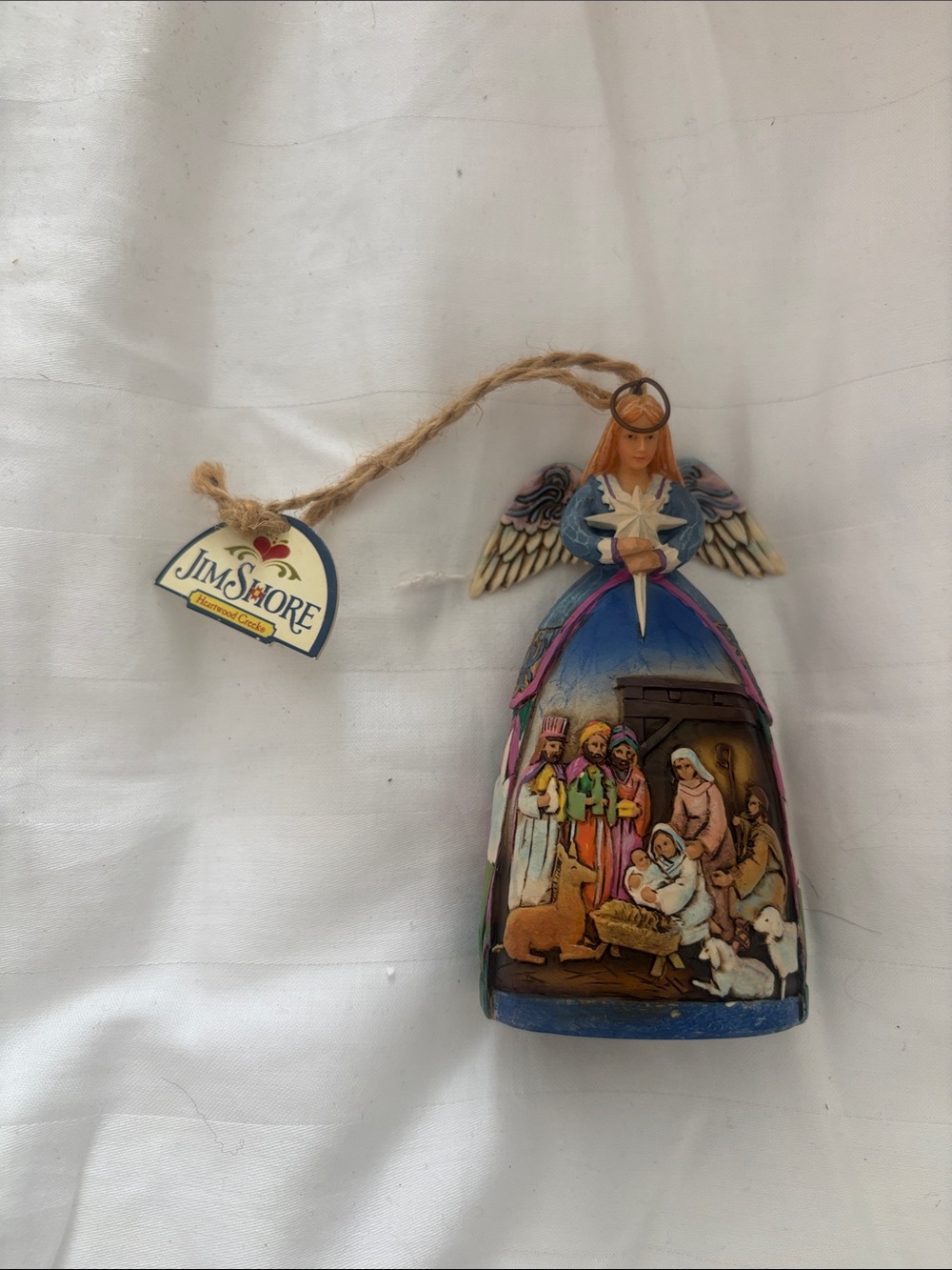 Jim Shore Blue and Cream Angel Nativity Hanging Ornament